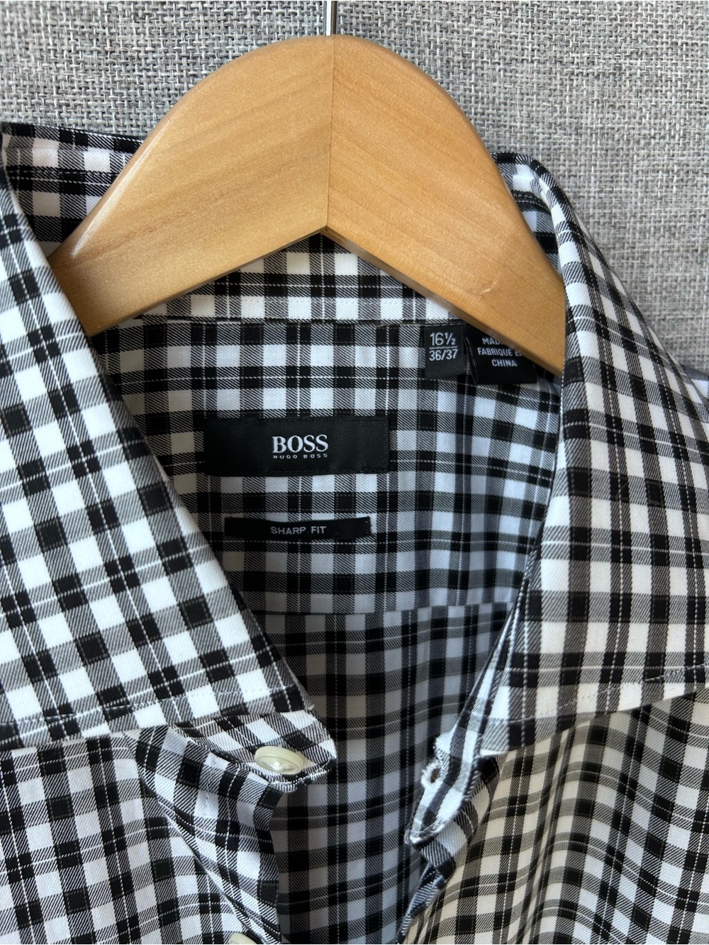 BOSS Black & White Checked Dress Shirt MEN’S